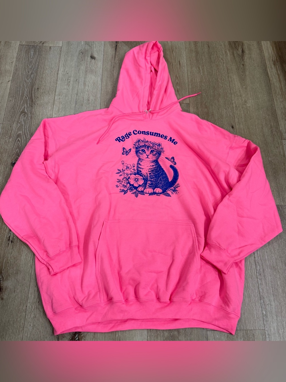 Rage Consumes Me Pink Cat Hoodie - Picture 1 of 3